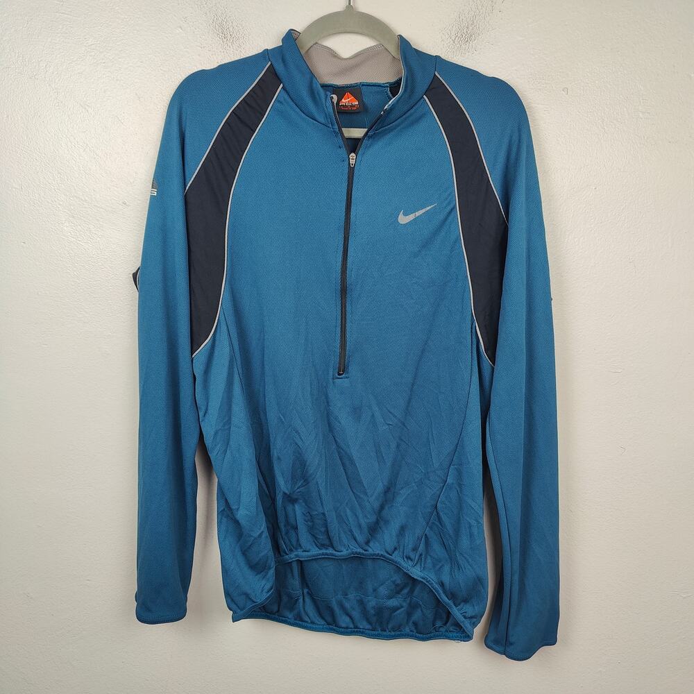 Vintage Nike ACG Cycling Jersey Mens Medium 90s Blue Colorblock‎ Pockets Vtg